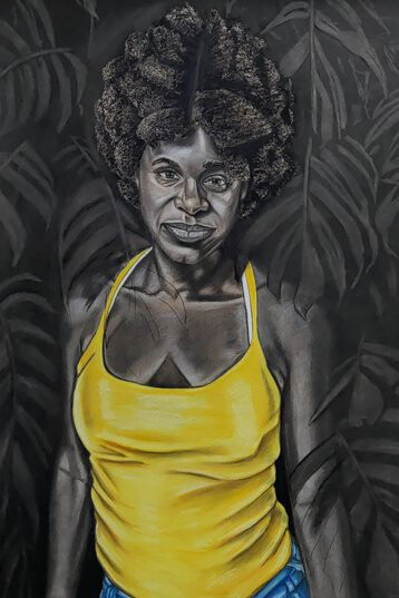 Alpha Massaquoi, Abba Refine Me (detail), 2020. Charcoal and soft pastel on brown paper. Courtesy of the artist and Kingston Gallery