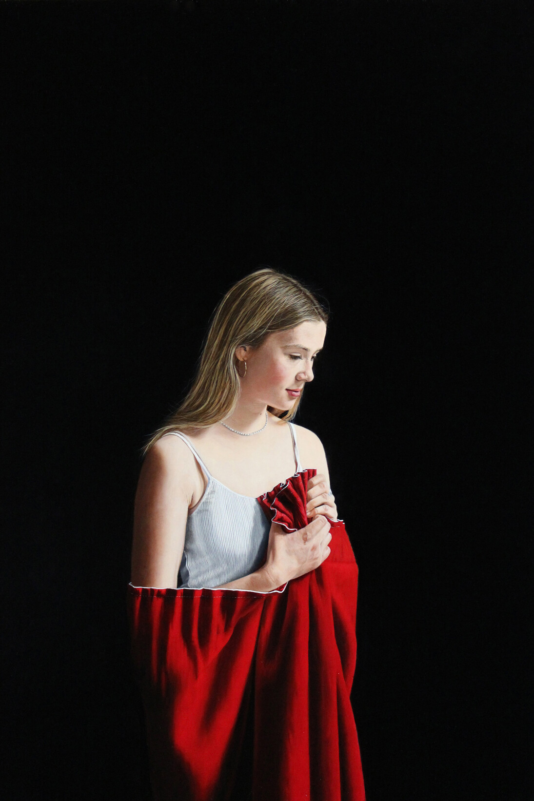 Charles Moxon, Sarah in a Stage Curtain, Oil on Canvas, 2015