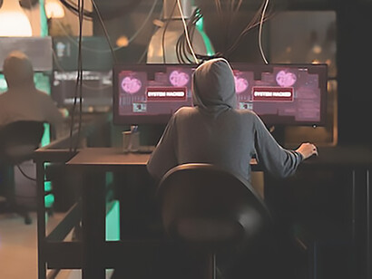 Cybercriminal attacking important database, hacker using computer virus malware to break into server