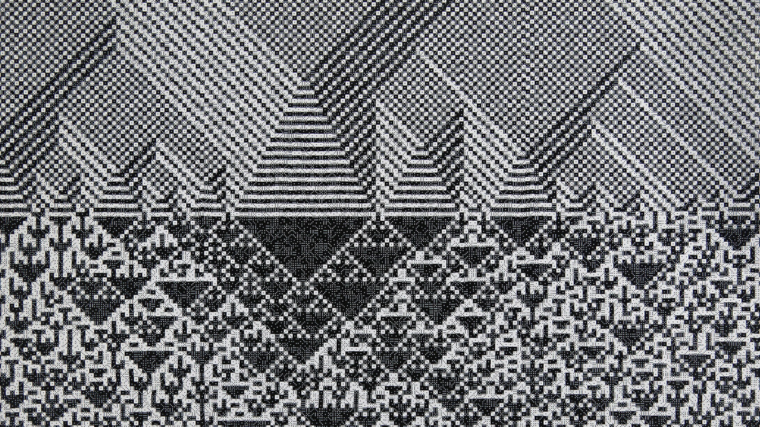 Detail of) Troika, Calculating the Universe, Series 2, #3, 2014. Black and white dice, 135 x 182 x 4.7 cm
