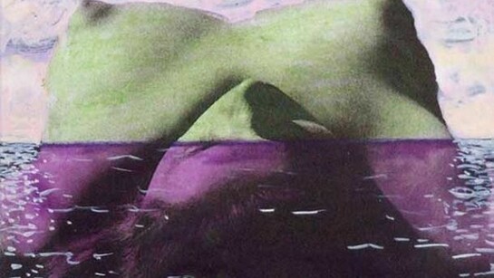Catherine Barron, Twin peaks island, acrylic ink & coloured pencil on paper, 9.2 x 12.5 cm