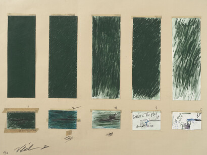Cy Twombly, Untitled, 1970, Crayon, graphite pencil, ink, tape, and cut and torn paper on colored paper. The Menil Collection, Houston; Gift of the artist. Photography by Paul Hester ©Cy Twombly Foundation  