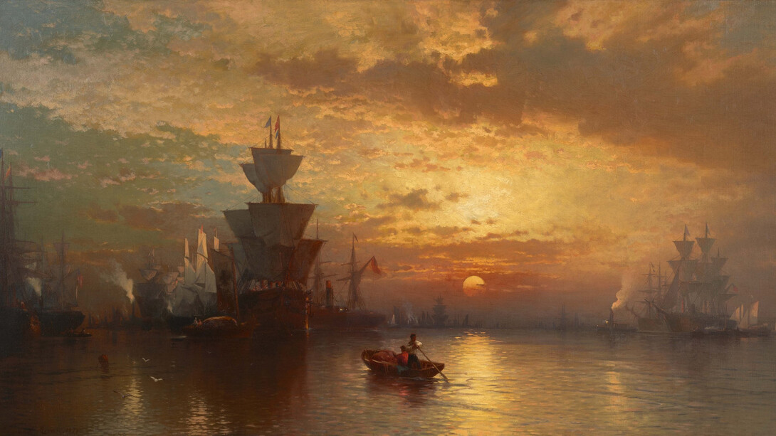 Edward Moran, Sunset on New York bay (detail), 1877. Courtesy of Questroyal Fine Art