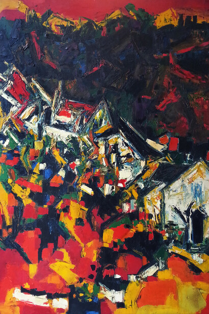 S.H. Raza, Village, 1959, acrylic on canvas,. Courtesy of the Piramal Museum of Art