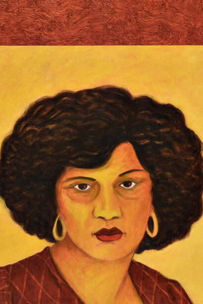 César A. Martínez,
Sra Rivas During the 1930's , 2014,
Signed front bottom right.
Sign, date, title, and measurements on reverse.
Acrylic on paper,
26 x 22.4 in,
66 x 56.9 cm.
Copyright: Copyright The Artist.
Courtesy of Ruiz-Healy Art