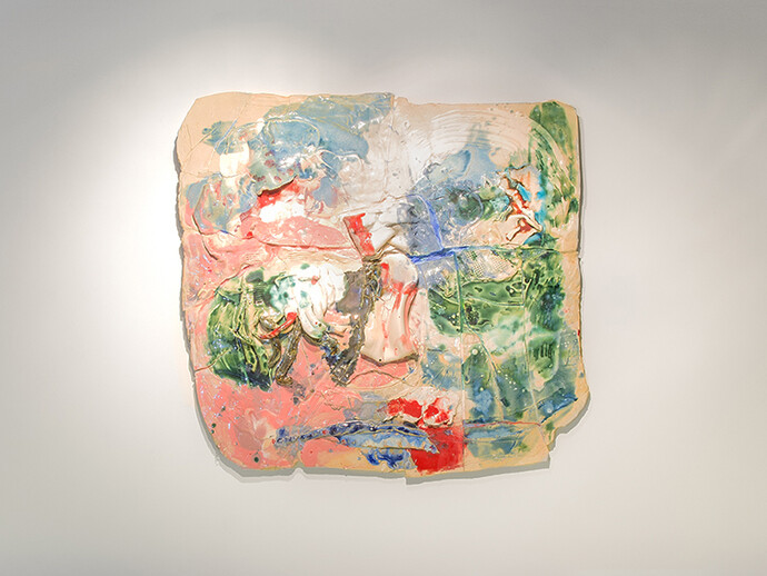 Jennie Jieun Lee, Bruised, 2015, Glazed stoneware and oil paint, 63,5 x 86,5 x 6,4 cm