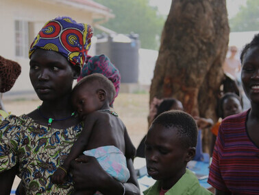 Mothers wait as their children undergo nutrition assessments at Juba Paediatric Hospital in South Sudan