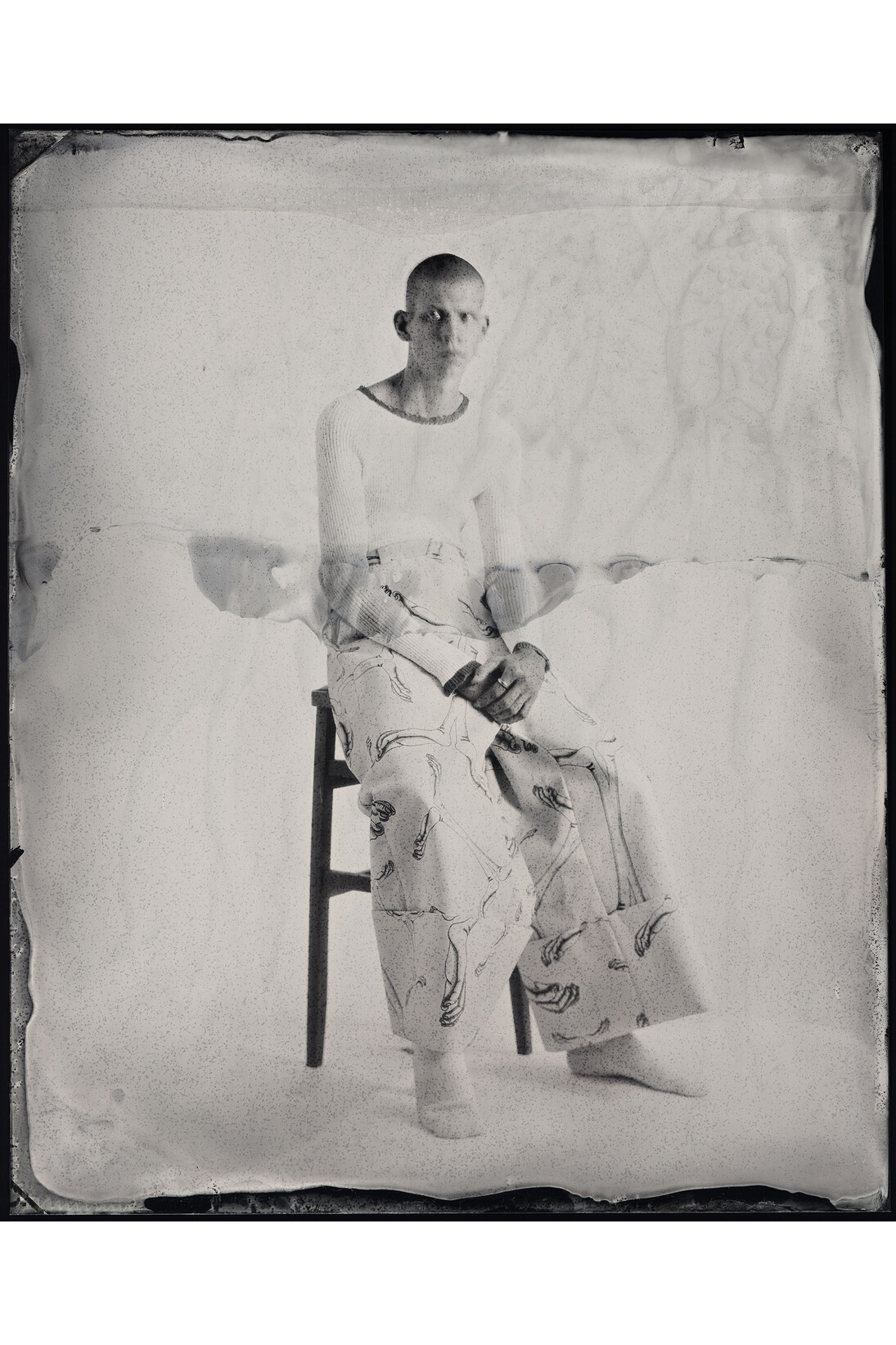 Kasia Wozniak, Wet Plate Collodion Ferrotype, Inspiration from the pages of Sherlock Holmes: “Sometimes he spent the day at the chemical laboratory, sometimes in the dissecting-rooms…” [A Study in Scarlet by Arthur Conan Doyle], Fashion credits: Top and Trousers: Pauline Edvall, BA Fashion with Knitwear, Central Saint Martins, 2014, © Kasia Wozniak/Museum of London