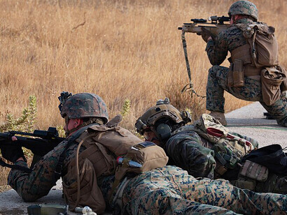 During a bilateral exercise in Ronda, Spain, on September 4, 2019, a Spanish soldier fires an M240B machine gun. U.S. Marines from SPMAGTF-CR-AF joined Spanish forces to enhance military coordination and stability efforts in Europe and Africa