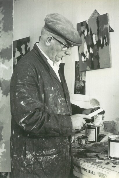 William Gear working in his studio at Towner Art Gallery (detail), 1962, Ciniflex Studios