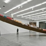 Subodh Gupta, What does the vessel contain, that the river does not, 2012, Mixed media, Approx. 21.35 m long, 3.15 m wide, 110 cm deep