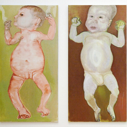 Marlene Dumas. The First People (I-IV), particolare, 1990, olio su tela, 4 pannelli, ognuno 180 x 90 cm. De Pont Museum of Contemporary Art, Tilburg, Paesi Bassi. © 2008 Marlene Dumas