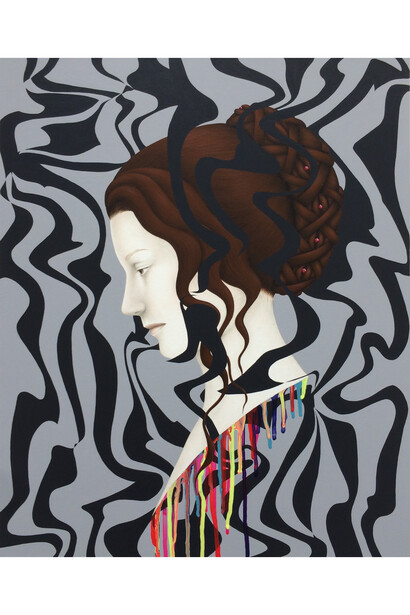 Aya Uekawa, Airy Julia (Caesar's Sister), 2015, Acrylic on paper on mounted wood panel, 19 1/4 x 16"