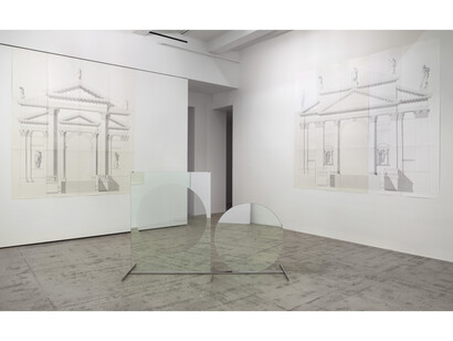 Luciano Fabro, Ogni ordine è contemporaneo d’ogni altro ordine: quattro modi d’esaminare la facciata del SS. Redentore a Venezia (Palladio) (Every order is contemporaneous with every other order. Four ways of studying the façade of the Church of the Holy Redeemer in Venice (Palladio)), 1972, 58 sheets; silkscreen on paper
35 7/16 x 27 9/16 in. (90 x 70 cm), Edition of 120, No. 16801