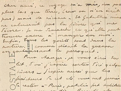 Lettre dense et émouvante de Paul-Jean Toulet, écrite en voyage et envoyée à un proche, à l’encre violette