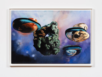 Mamie Tinkler, Starfleet, 2023, watercolor and gouache on paper mounted to dibond, 24x36 inches. Courtesy of the artist and Ulterior Gallery, New York