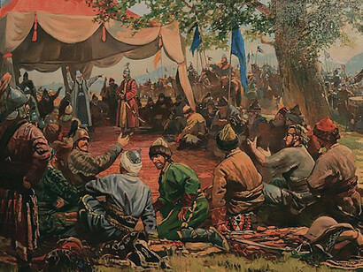 Table of the meeting held by Oghuz Turkmen tribes in Kırşehir after the disintegration of the Anatolian Seljuk State, foundation of the Ottoman Empire