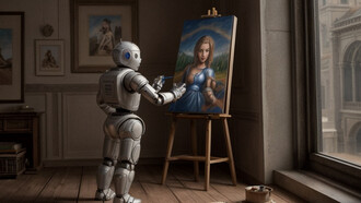 immagine di un robot che pittura creata attraverso l'intelligenza artificiale