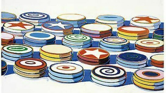 Wayne Thiebaud, "Yo Yos," 1963, oil on canvas, 24 x 24 in. (61 x 61 cm). Collection Albright-Knox Art Gallery, Buffalo, New York. Gift of Seymour H. Knox, Jr., 1963 (K1963:24) Art (c) Wayne Thiebaud / Licensed by VAGA, New York, NY