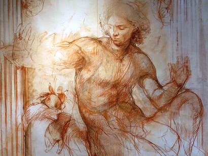 Disegno anatomico con enfasi sul movimento di Stefano Reolon,Padova, Galleria Civica Cavour
