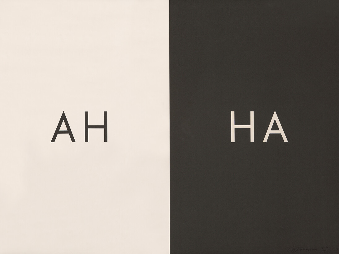 Bruce Nauman, Ah Ha, Screenprint, 1975, Signed in pencil and numbered from the edition of 44. Printed on Arches paper by Robert Knisel. Published by Gemini G.E.L., Los Angeles. (Cordes 32) 74 × 104.5 cm