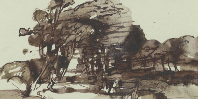 Horst Janssen (1929–1995), Landschaft in Holstein – Hommage à Claude Lorrain, 4. August 1972
