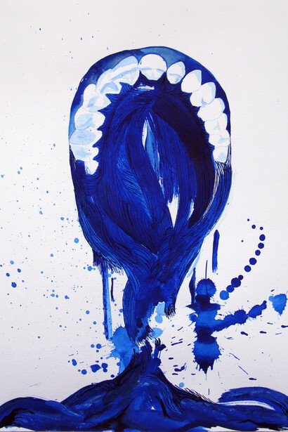 Karin Janssen, Silent Scream in the Valley of Uncanniness #171, Indian ink, watercolour, pencil on paper, 47 x 60 cm, 2014