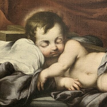 Cornelio Schut, "Niño Jesús dormido sobre la cruz", óleo sobre lienzo, 1675