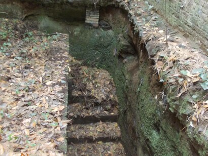 Entrance into the catacomb of Vigna Randanini not currently in use, leading directly to the lower region with kokhim in Rome, Italy