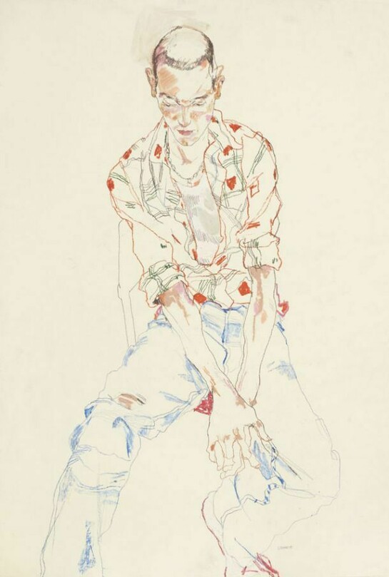 Howard Tangye, Michele (plain shirt), mixed media on pergamenata paper, 100 cm x 70 cm, c. 2006-07