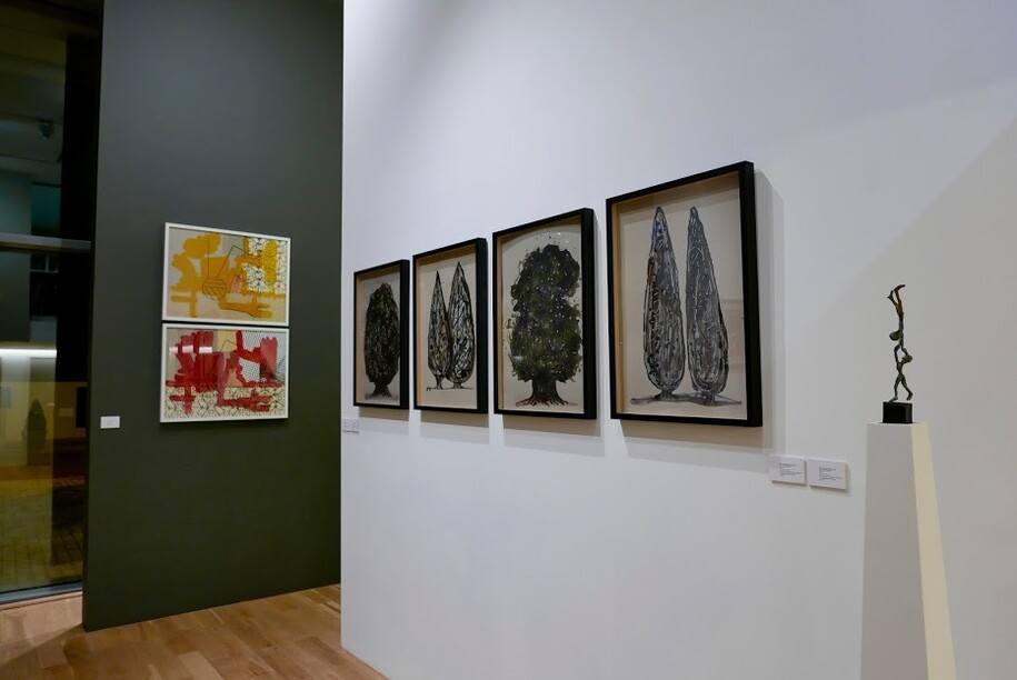 Involuntary reflex I, Patrick Kinmonth, 2015, Mixed media

Et in Arcadia Ego, Patrick Kinmonth, 2015, Alcohol ink on recycled cardboard in integrated box frames

Couple II (Maquette) 22/55, Alexander Polzin, 2011, Bronze