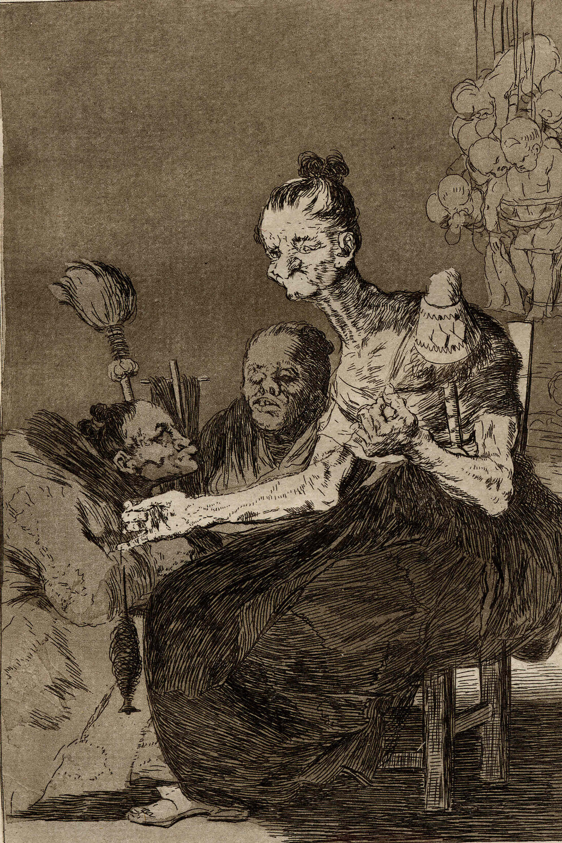 They spin finely (Hilan Delgado), Los Caprichos, plate 43, 1799, Francisco de Goya y Lucientes (1746-1828),etching, aquatint, drypoint and burin, © The Trustees of the British Museum