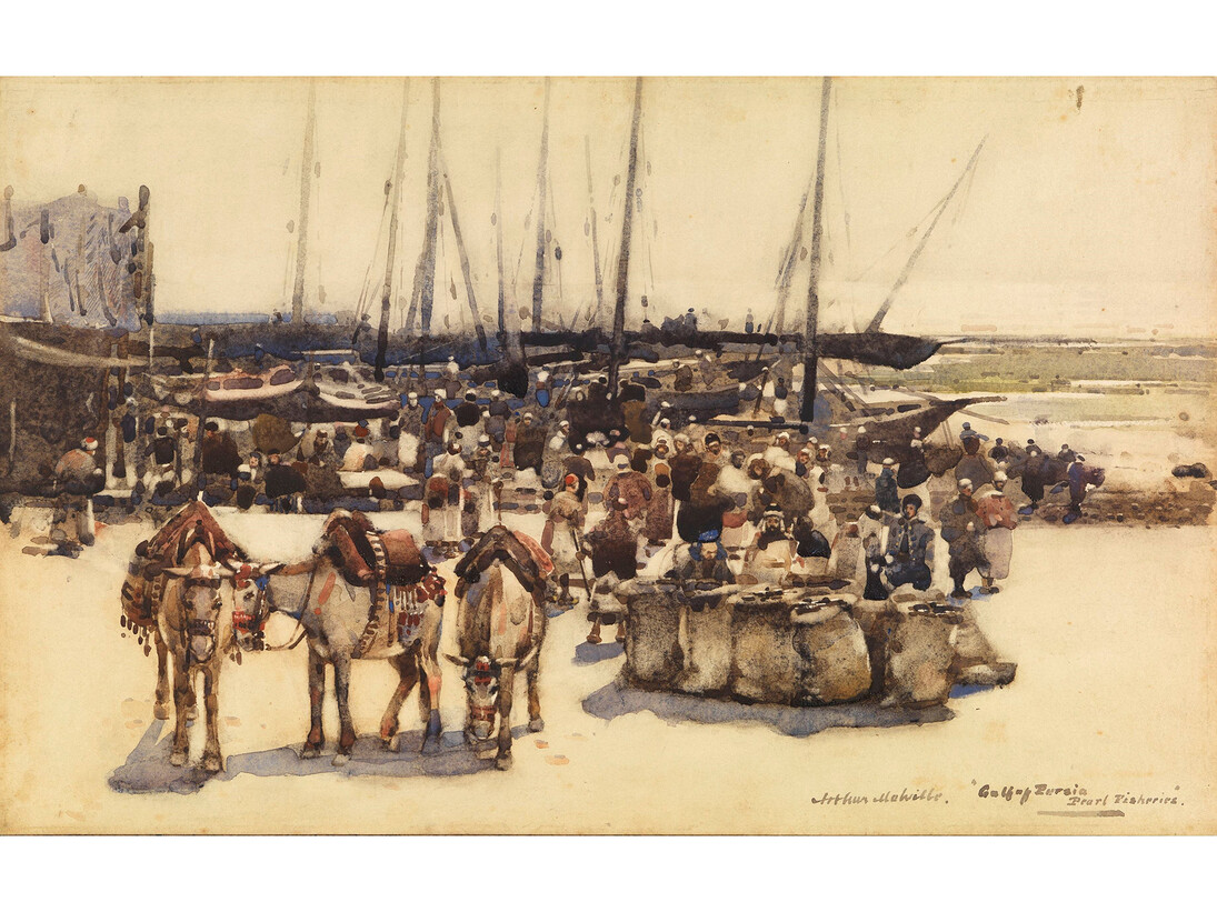 Arthur Melville, Pearl Fisheries, Watercolour on paper, 27.9 x 45.7 cm, Lent by Glasgow Life (Glasgow Museums) on behalf of Glasgow City Council: from the Burrell Collection, Photo © Glasgow Life
 
