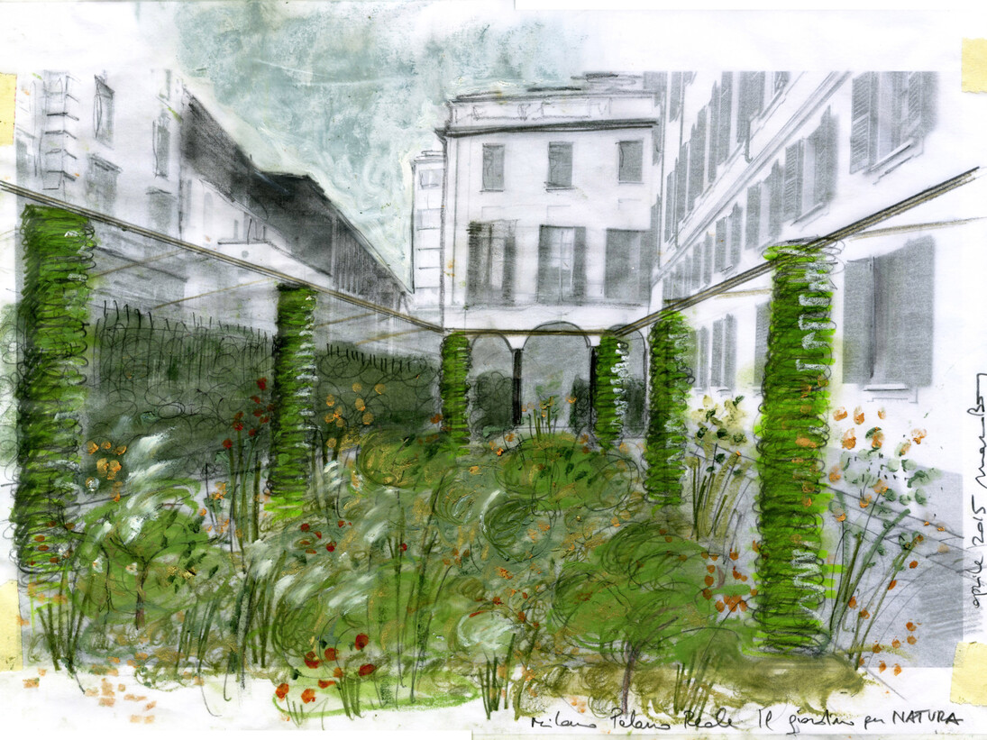 Il Viridarium, Palazzo Reale, Milano,
Disegno del giardino e progetto, a cura degli architetti Marco Bay e Filippo Pizzoni per Orticola di Lombardia in occasione della mostra
