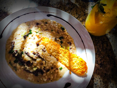 Risotto de Pisco Elqui con polenta, Restaurant Destilería Mistral en Valle de Elqui, Chile