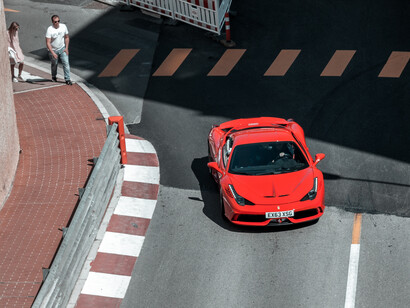 A Ferrari approaching Fairmont Hairpin, the slowest corner in Formula One