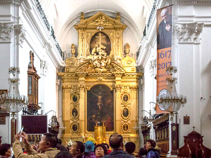 The main altar of the Holy Cross Church in Warsaw, Poland