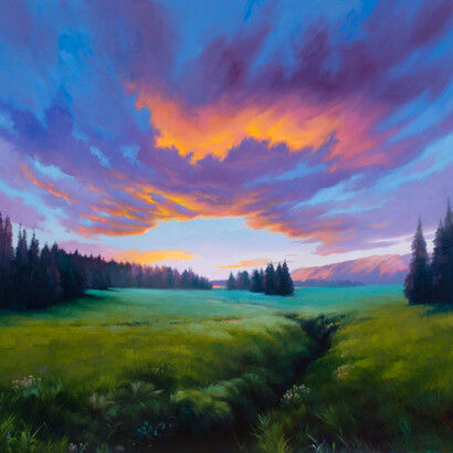 Kirsten Savage, Summer Sky, 36x36 inches. Courtesy of the artist and Abend Gallery