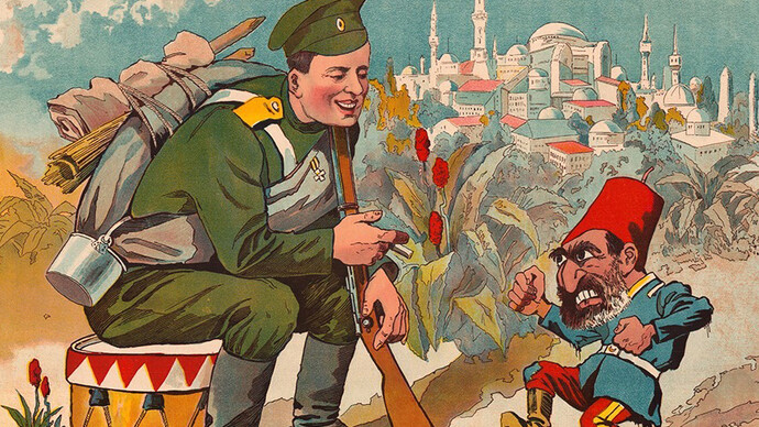 Unknown artist, A Chat at Tsargrad, 1914, lithograph. Courtesy of GRAD