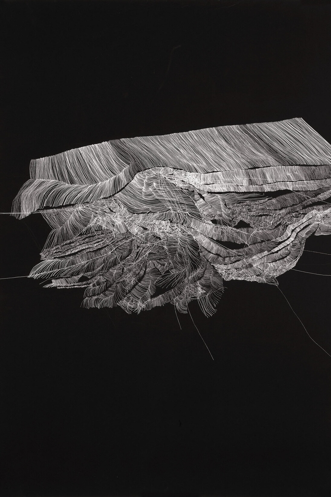 Ruth Moran, Tectonique de l’espace, 2014, Détrempe vinylique et encre sur papier, 140 x 100 cm, Courtesy Galerie Natalia Gomendio