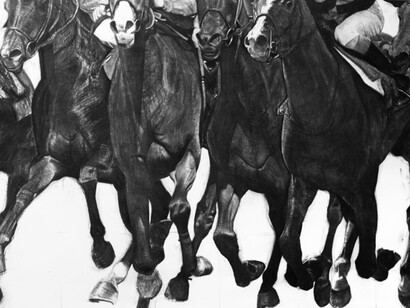 Joël Person, Les Chevaux de l'Apocalypse-Integral, 930X150, fusain sur papier, (détail), 2020