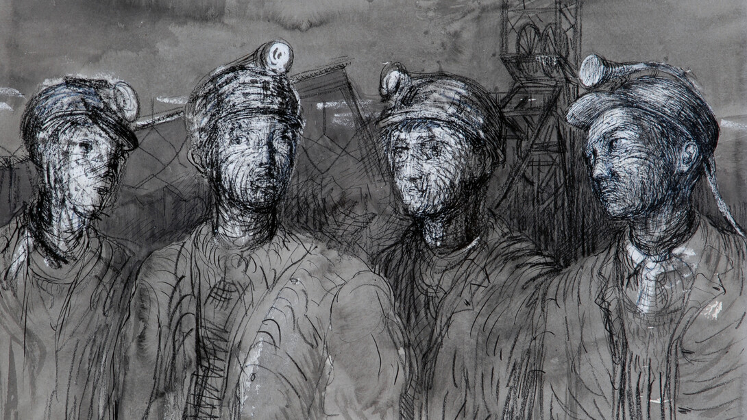 Pitboys at the pithead
Henry Moore
1942
Pencil, wax crayon, pen and ink and wash
on paper
The Hepworth Wakefield
© The Henry Moore Foundation, UK