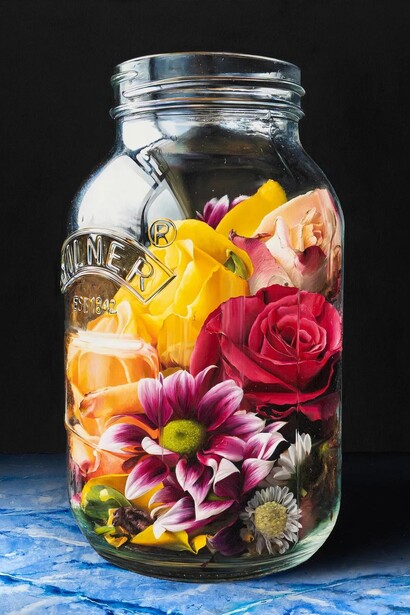 Stephen Johnston, Flowers in jar no. 15 (detail), 2026. Courtesy of Gormleys Fine Art