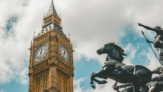 The Horse of Boadicea statue in front of the Big Ben