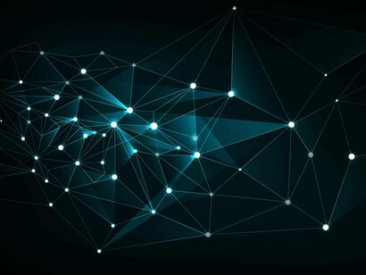 Rappresentazione stilizzata di una rete neurale o di una connessione digitale, con punti luminosi connessi da linee sottili su sfondo scuro