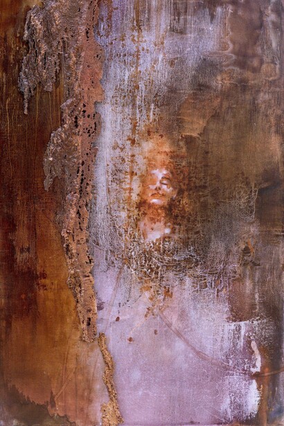 Silvia Canton, Ofelia, tecnica mista su tela con applicazione di sughero, 70x140, 2019
