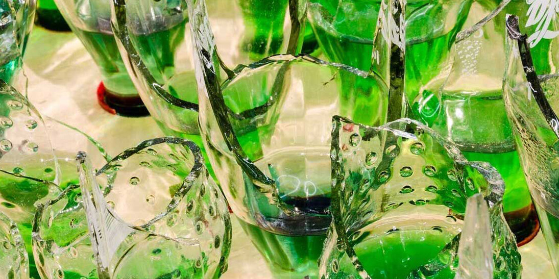 Lawn 1, 2016 (Detail) Wood, broken bottles, and petrol 242 x122 x28 cm