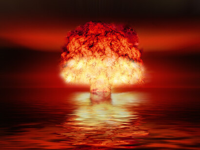 An explosion of the atomic bomb