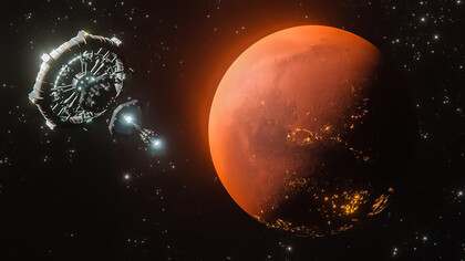 3D rendering of Planet Mars showcasing a broadband internet system designed to meet the needs of future consumers
