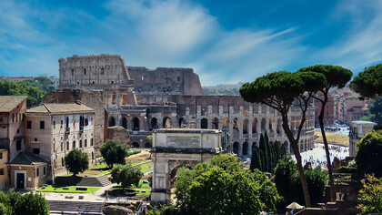 The Colosseum and Arch of Titus in Rome, Italy